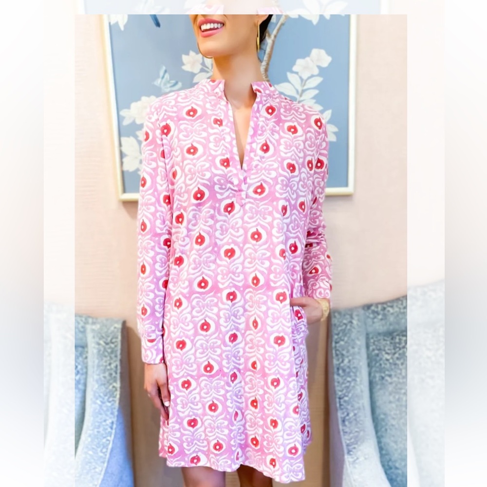 Livro Classic Kurta Pink Print Valentina Tunic Cotton Dress Cover Up Size Small